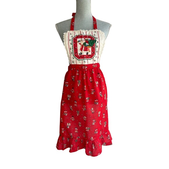 Other - VTG 90s Gourmet Gallery Christmas Apron Quilted Bib Ruffle Trim EXCELLENT USA